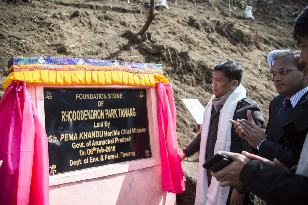 Khandu today laid the foundation stone for Rhododendron Park at Tawang