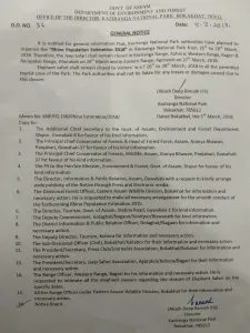 kajiranga national park director's Notice