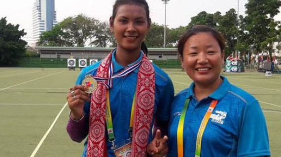 assam archer Promila-Daimary-with-her-first-time-individual-gold-medal-along-with-her-coach