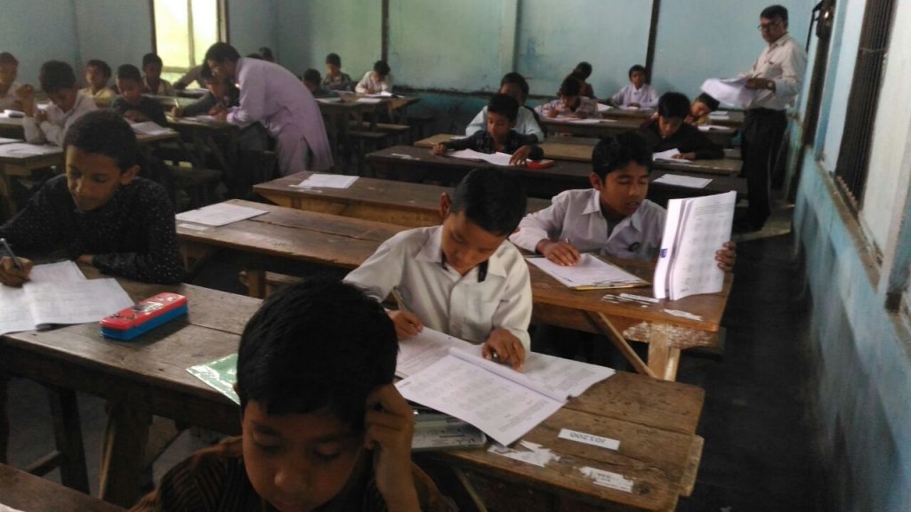 Students seen appearing in the competitive test in a venue on Saturday