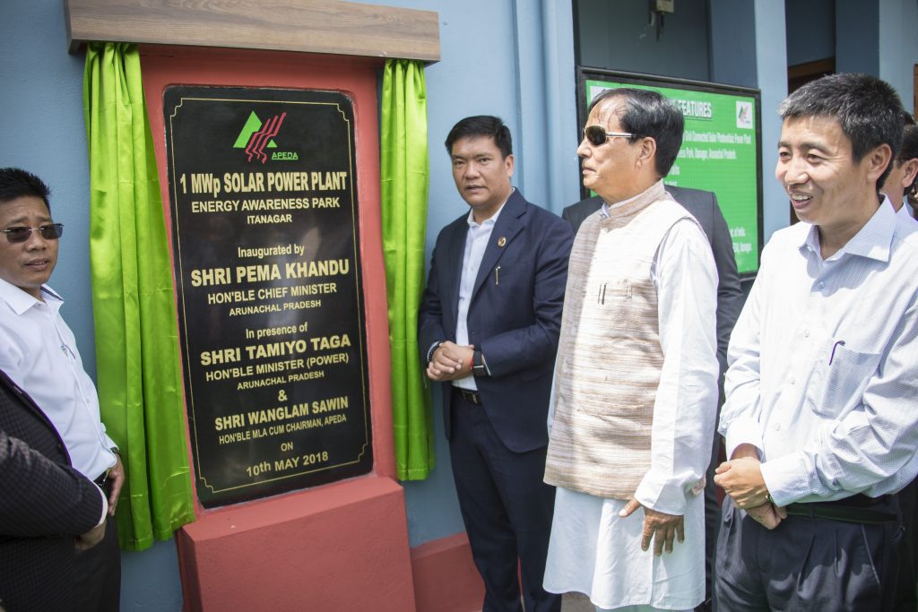 Khandu inaugurated the 1-MWp grid connected solar photovoltaic power plant here at Energy Awareness Park in Itanagar