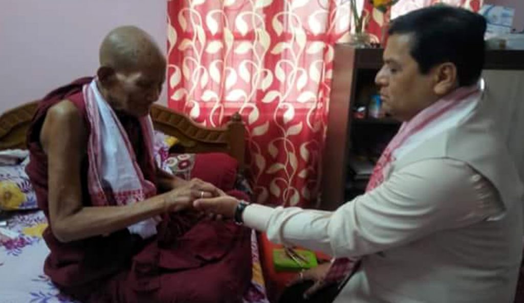 cm sonowal visits ailing buddhist monk in margherita