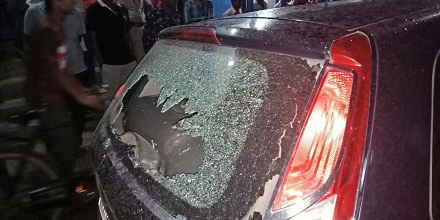 bjp activists attacking a car which carried nilanjana to medical