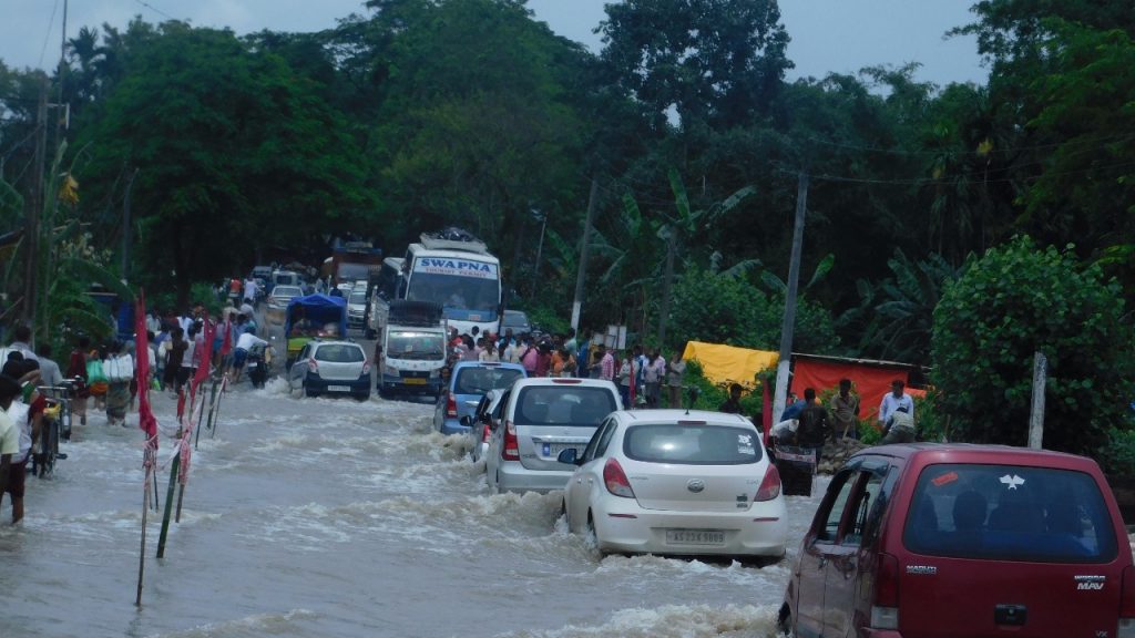 Flood water crossing NH-15 at Lakhimpur