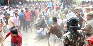 Police lathi charge during Pratibandhi Suraksha Sangstha protest their demand at Dispur Last Gate in Guwahati on 05-10-18. Pix BY UB Photos