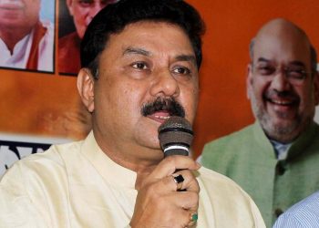 MLA Ranjit Kr Dass, President Assam State BJP addressing press conference at BJP office in Guwahati on 02-11-18. Pix BY UB photos