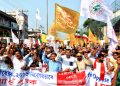 A huge rally as a total of 70 indigenous organizations including the Krishak Mukti Sangram Samiti (KMSS) stage a protest rally entitled Sankalp Yatra in the state capital on 16-11-18 protest against Citizenship Amendment Bill 2016. The rally had kick-started on November 12 from various locations of Assam and was scheduled to be uniting in Guwahati on today.pix by UB PHOTOS