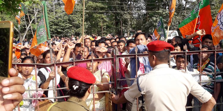Jonai BJP dharna