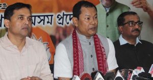 BJP spoke parson and MLA Dr Numal Momin addressing press conference at BJP party office in Guwahati on 28-12-18. Pix BY UB photos