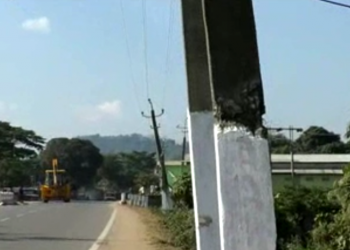 Broken poles near NH transmitting high voltage electricity in Assam