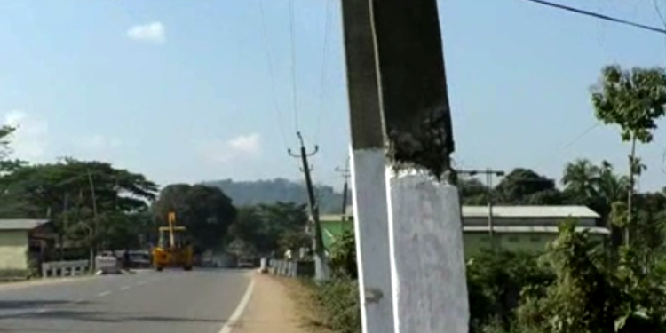 Broken poles near NH transmitting high voltage electricity in Assam