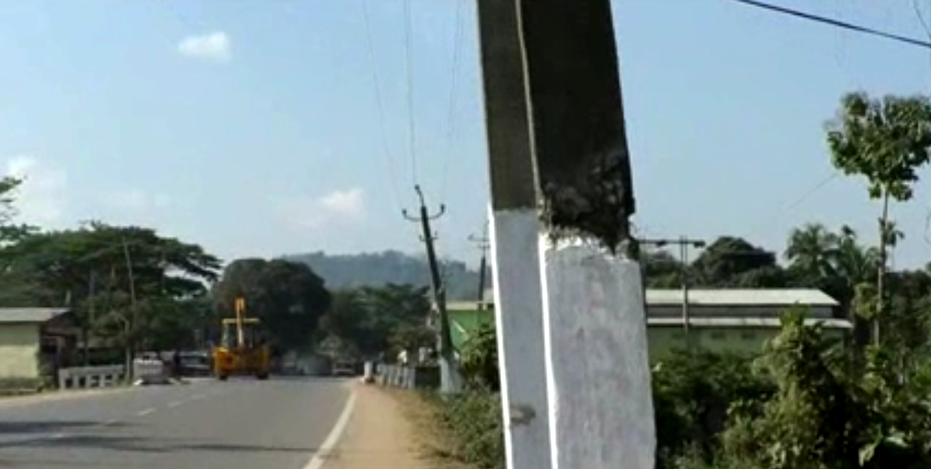 Broken poles near NH transmitting high voltage electricity in Assam