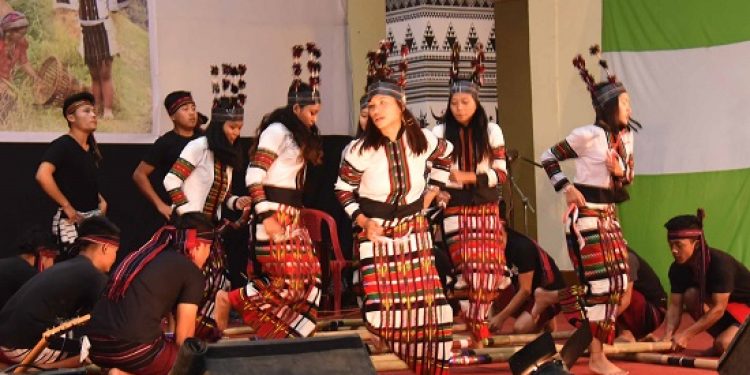 young boys and girls presenting a dance sequence at Sikpui Ruoi Festival of Hmar community in Imphal at Tribal research institute Imphal on wednesday (1)