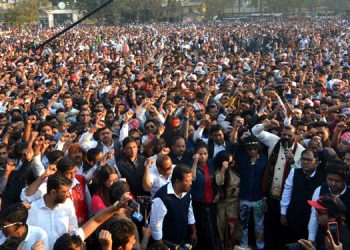 Large numbers of peoples taking part during All Assam Students Union (AASU) the mass agitation programme named Khilonjiar Brajaninad (thunderous volt by the indigenous people of Assam) statewide protests against the much-debated Citizenship (Amendment) Bill, 2016 in Latasil Playground,Guwahati on 23-01-19.pix by UB PHOTOS