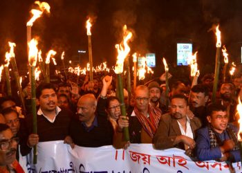 KMSS and other 70 organigation activities taking out a torch light rally protest against citizenship amendment bill 2016 in Guwahati on 23-01-19.pix by UB Photos