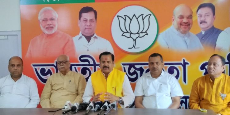 BJP-In-charge-for-Assam-rural-development-minister-of-UP-Mahendra-Singh-along-with-other-BJP-leaders-of-Barak-valley-addressing-the-press-in-Silchar-on-Tuesday-750x375
