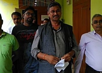 Dilip Kumar an Independent candidate withdraws his nomination and walks out with his supporters in Silchar on Friday