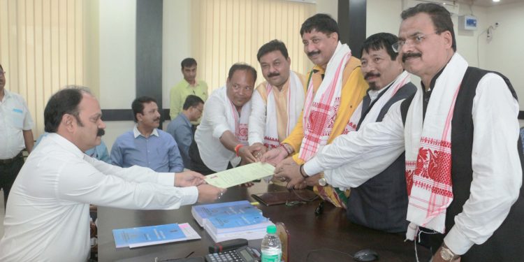 03-04-19 Barpeta- AGP-BJP allaines candidate Kumar Deepak Das nomination file (1)
