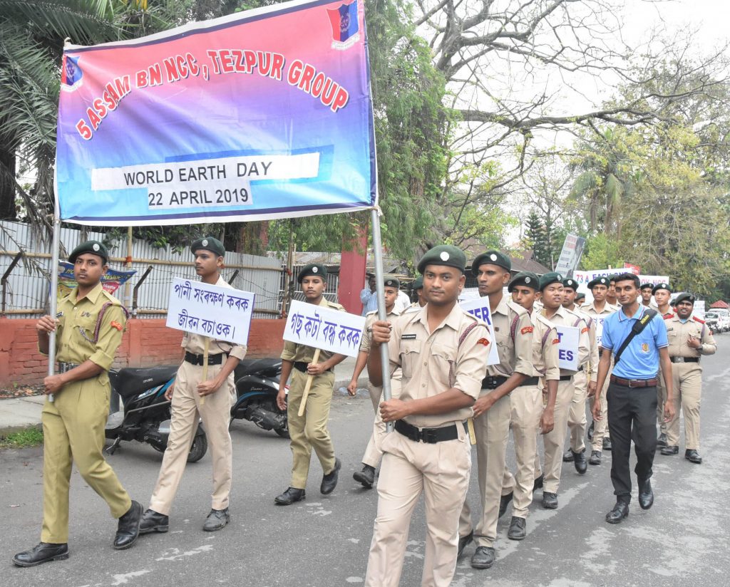 Students of NCC cadre taking out rally on the occasion of world earth Day organized by 5 Assam Bn NCC Tezpur at Tezpur on 22-04-19.pix by UB PHOTOS