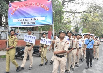 Students of NCC cadre taking out rally on the occasion of world earth Day organized by 5 Assam Bn NCC Tezpur at Tezpur on 22-04-19.pix by UB PHOTOS