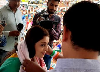 Nagma Morarji in Assam, joins Gaurav Gogoi in massive car rally of Congress