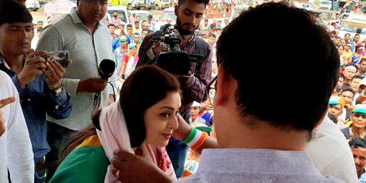 Nagma Morarji in Assam, joins Gaurav Gogoi in massive car rally of Congress