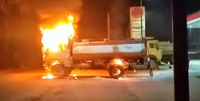 Burning oil tanker on NH 37 creates sensation in Assam's Numaligarh
