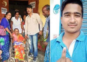 Voters in Dhubri Voting center