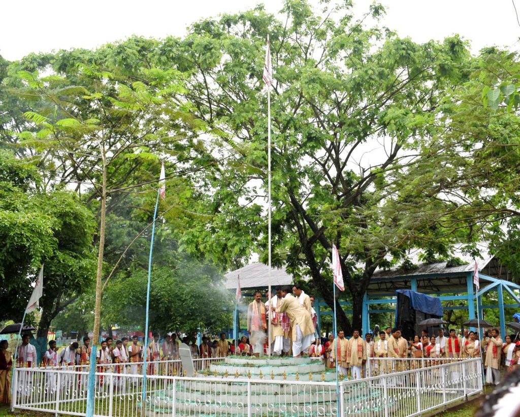 Flag hoisting ceremony during celebrate Phaat Bihu at Dhakuakhana on 10-05-19, the most famous and historic Bihu of the greater area at Mohghuli Chapari from today .pix by ub photos