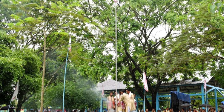Flag hoisting ceremony during celebrate Phaat Bihu at Dhakuakhana on 10-05-19, the most famous and historic Bihu of the greater area at Mohghuli Chapari from today .pix by ub photos