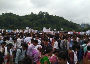 Assam TET teachers protest at Khanapara AAU playground