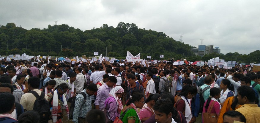Assam TET teachers protest at Khanapara AAU playground