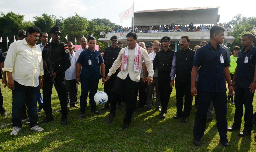 Sonowal playing football