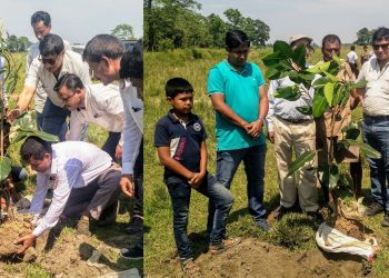 বোকাখাতৰ অগৰাতলি বনাঞ্চলৰ গৰুমৰা জানৰ পাৰত বৰগছ ৰোপণ