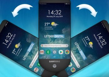 Samsung swivel phone with three rotating fan-like screens