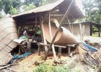 চামগুৰিৰ লাওখোৱাত বনৰীয়া হাতীৰ উপদ্ৰৱ ; ভাঙিলে দুটাকৈ বাসগৃহ