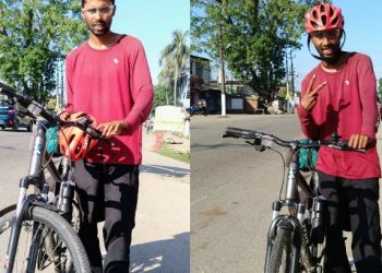 বন্যপ্ৰাণী সুৰক্ষা সম্পৰ্কে সজাগতা সৃষ্টিৰ উদ্দেশ্যে চাইকেল যাত্ৰা কৰ্ণাটকৰ যুৱকৰ; কাজিৰঙাত উপস্থিত