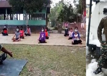ল’কডাউনৰ সময়ত বজালীত এগৰাকী চি আৰ পি এফৰ জোৱানে যুৱক-যুৱতীক দিছে যোগৰ প্ৰশিক্ষণ