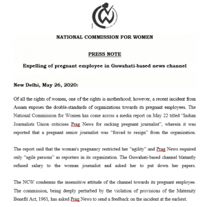 National Commission for Women issues show-cause notice to Prag News for ‘sacking’ pregnant journalist