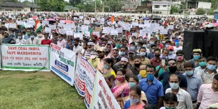 Mass protest in Margherita over CIL's decision to suspend mining operations in Northeastern coalfields