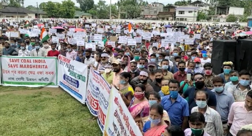 Mass protest in Margherita over CIL's decision to suspend mining operations in Northeastern coalfields