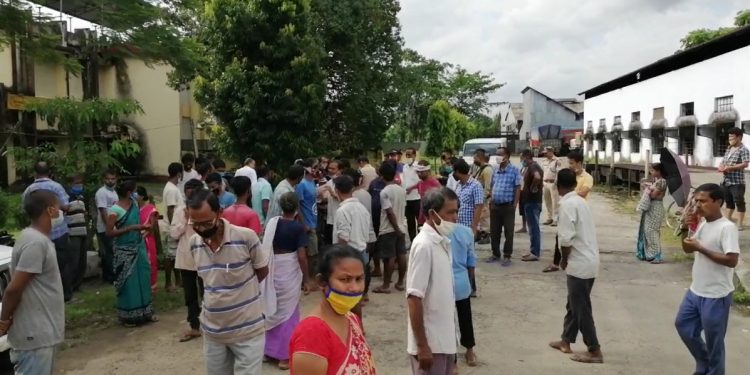 Workers protest at National plywood factory in Margherita