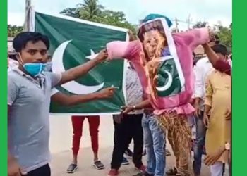হোজাইত পাকিস্তানী পতাকা, ইমৰাণ খানৰ পুত্তলিকা দাহেৰে আমছুৰ প্ৰতিবাদ