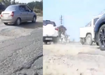 National Highway severely damaged