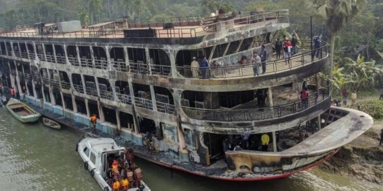 ferry catches fire in Bangladesh