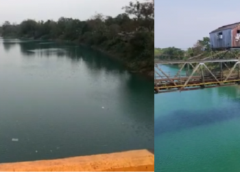 হঠাৎ দিখৌ নদীৰ পানীয়ে সলাইছে ৰং; প্ৰথমে নীলা তাৰ পিছত সেউজীয়া হৈ পৰিছে দিখৌৰ পানী
