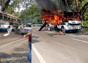 bus with pilgrims catches fire in Jammu