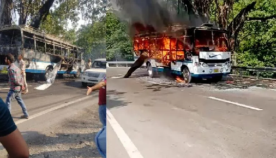 bus with pilgrims catches fire in Jammu