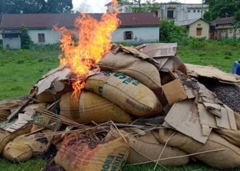 আদালতৰ অনুমতি লৈ মাণিকপুৰত জ্বলাই দিয়া হ’ল ৬৮৬৪ কিলোগ্ৰাম বাৰ্মিজ চুপাৰী