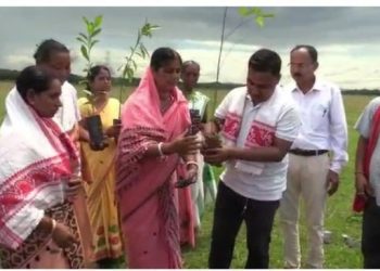 হাতে হাতে ত্ৰিৰংগালৈ পথাৰলৈ ৰাওঁনা দুধনৈৰ মাজ-জাখিলীৰ ৫০-৬০ গৰাকী মহিলা